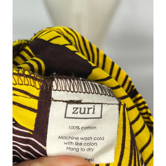 ZURI Kenya S Small Walking on Sunshine Yellow Brown Print 3/4 Slv Shirt Dress - Picture 3 of 9